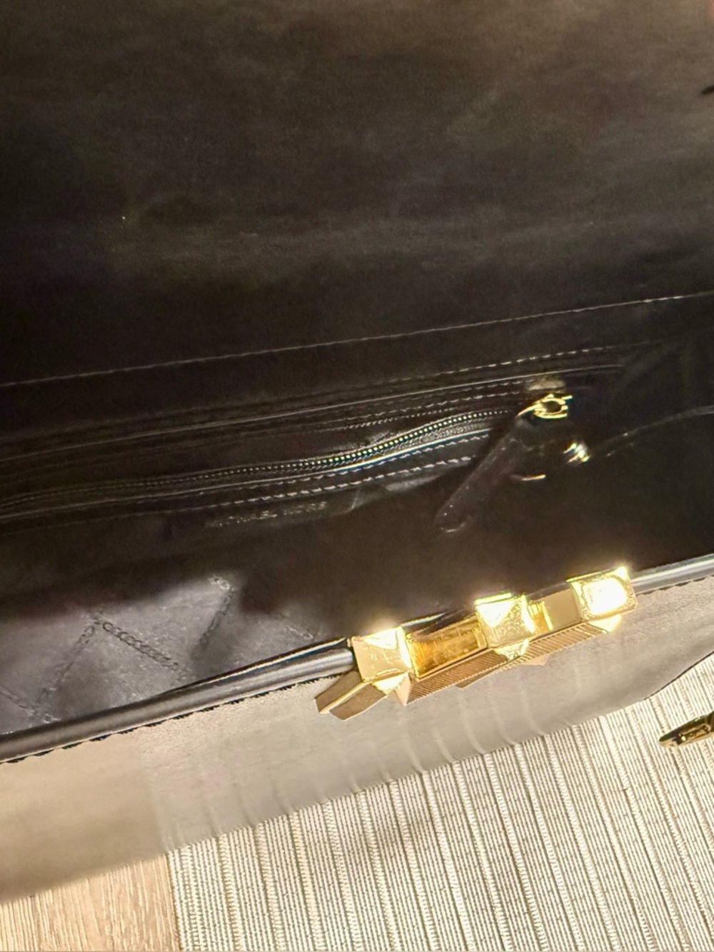 Michael Kors Black Leather Satchel with Gold MK Hardware - Picture 7 of 7
